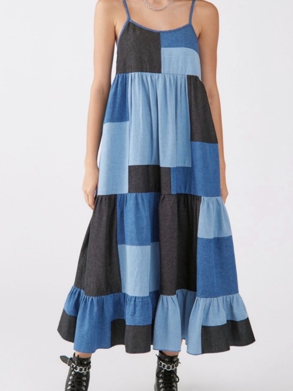 Patchwork Chambray Denim Maxi Dress